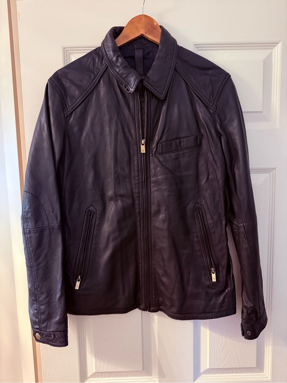 Massimo Dutti Men's Black Leather Bomber Jacket